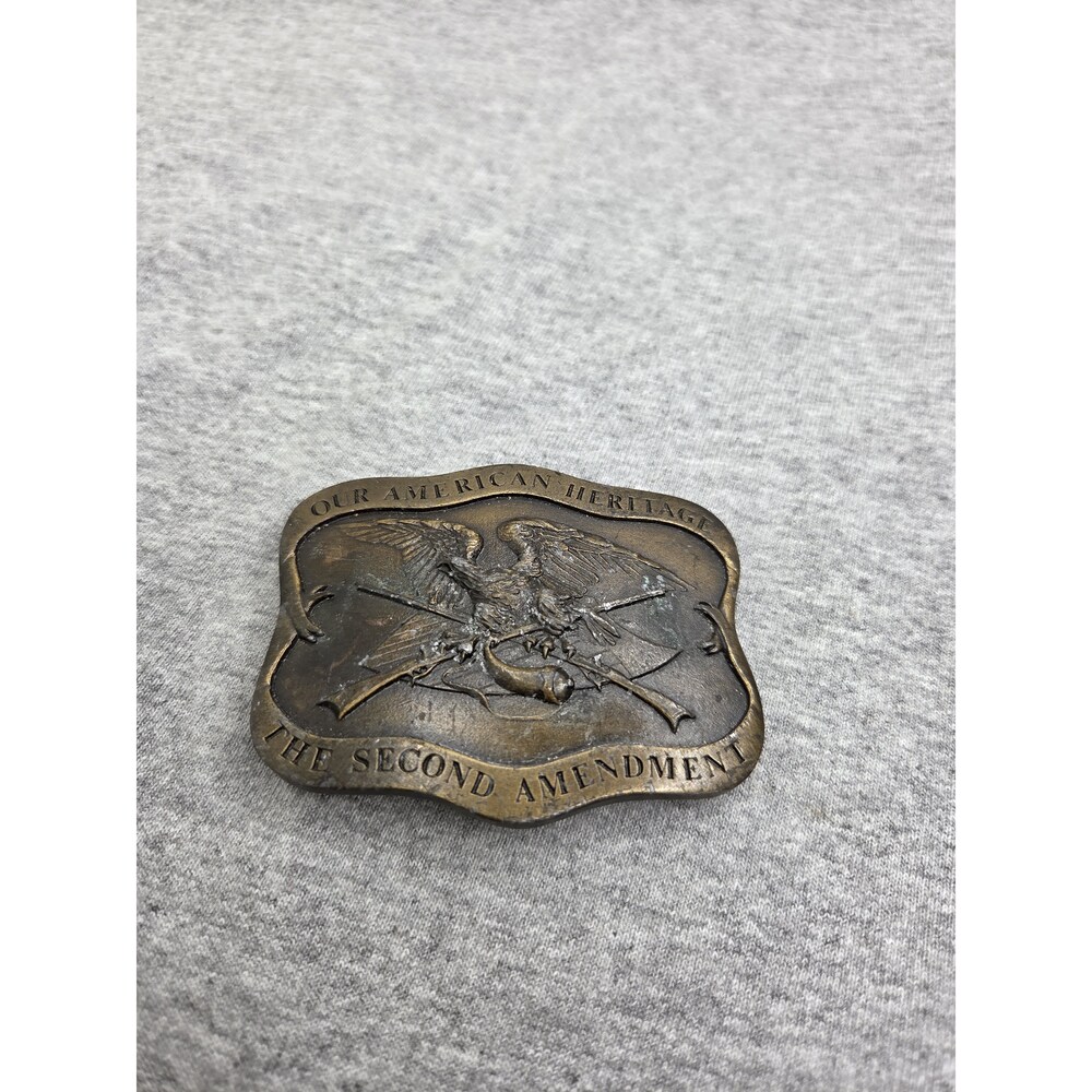 Vintage 2nd Amendment Crossed Rifles Solid Brass Belt Buckle